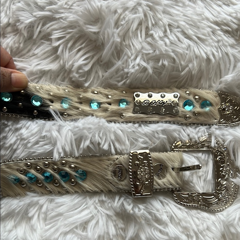 Best Hombre Fashion Silver and Blue Ornate Belt